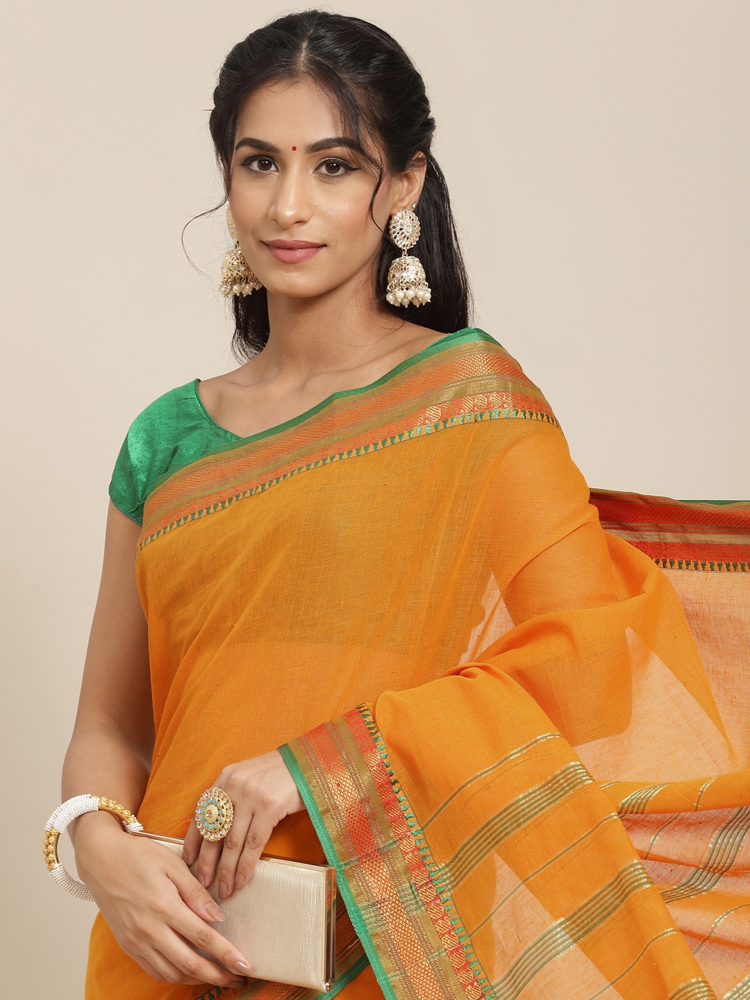 

Ishin Mustard Yellow Solid Zari Saree