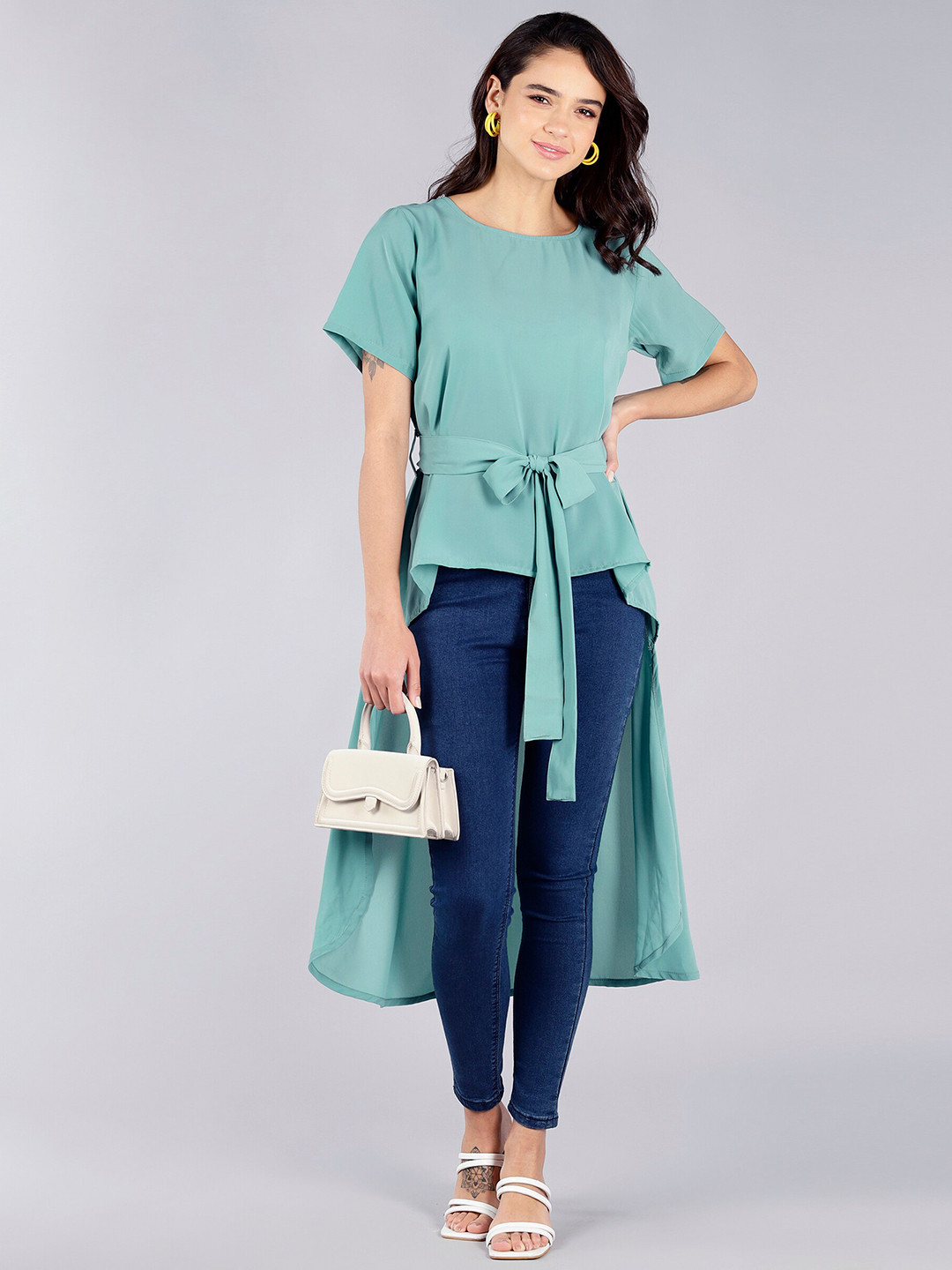 

Fashfun Women Green High-Low Longline Top