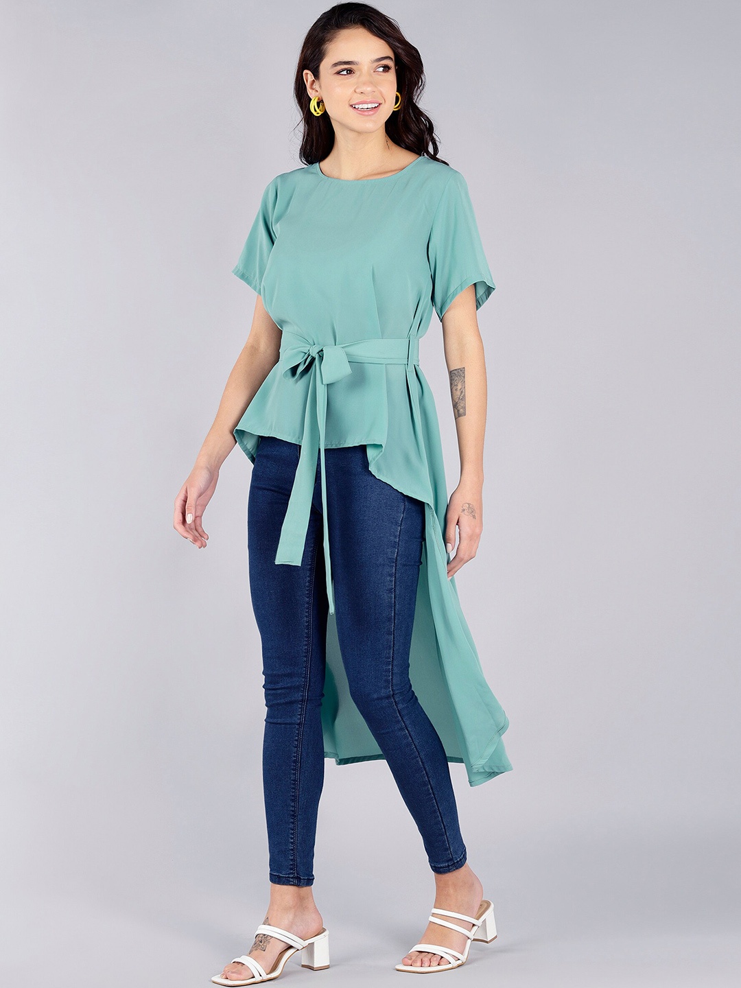 

Fashfun Women Blue Solid Crepe High-Low Top