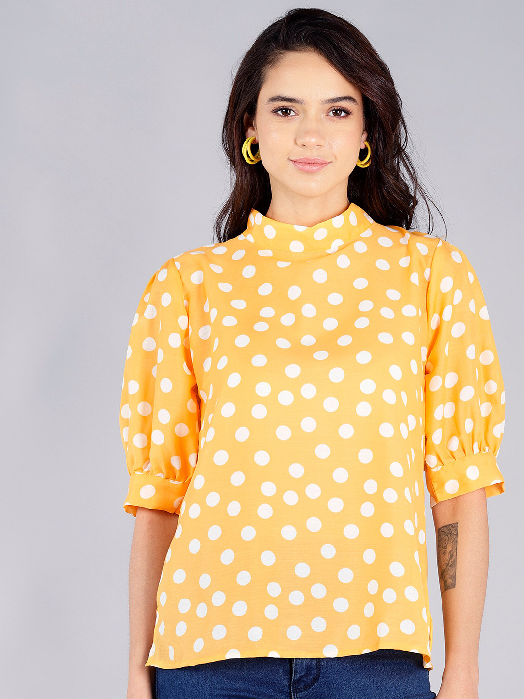 

Fashfun Women Yellow Print Crepe Top