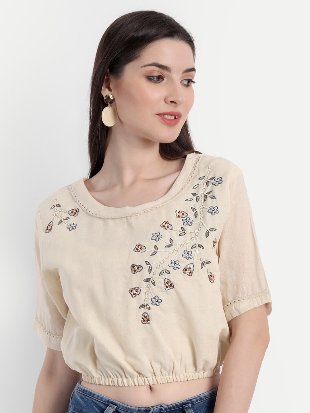 

DEALSEVEN FASHION Women Beige Floral Top