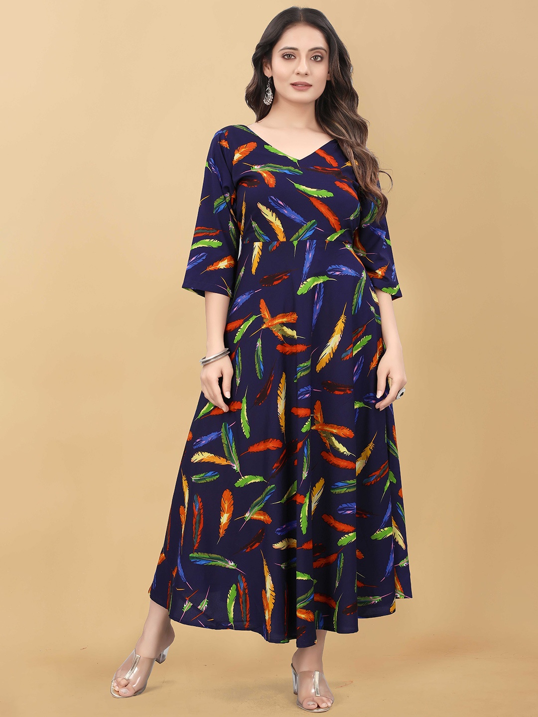 

WEAVETECH IMPEX Navy Blue Crepe Maxi Dress