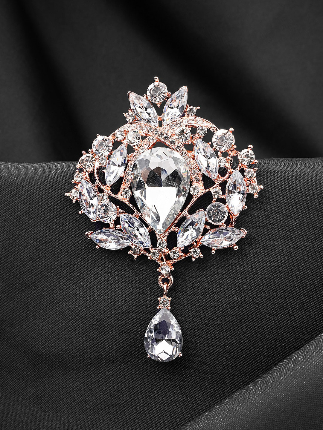 

Yellow Chimes Rose Gold Coloured & White Crystal Studded Floral Designed Brooch