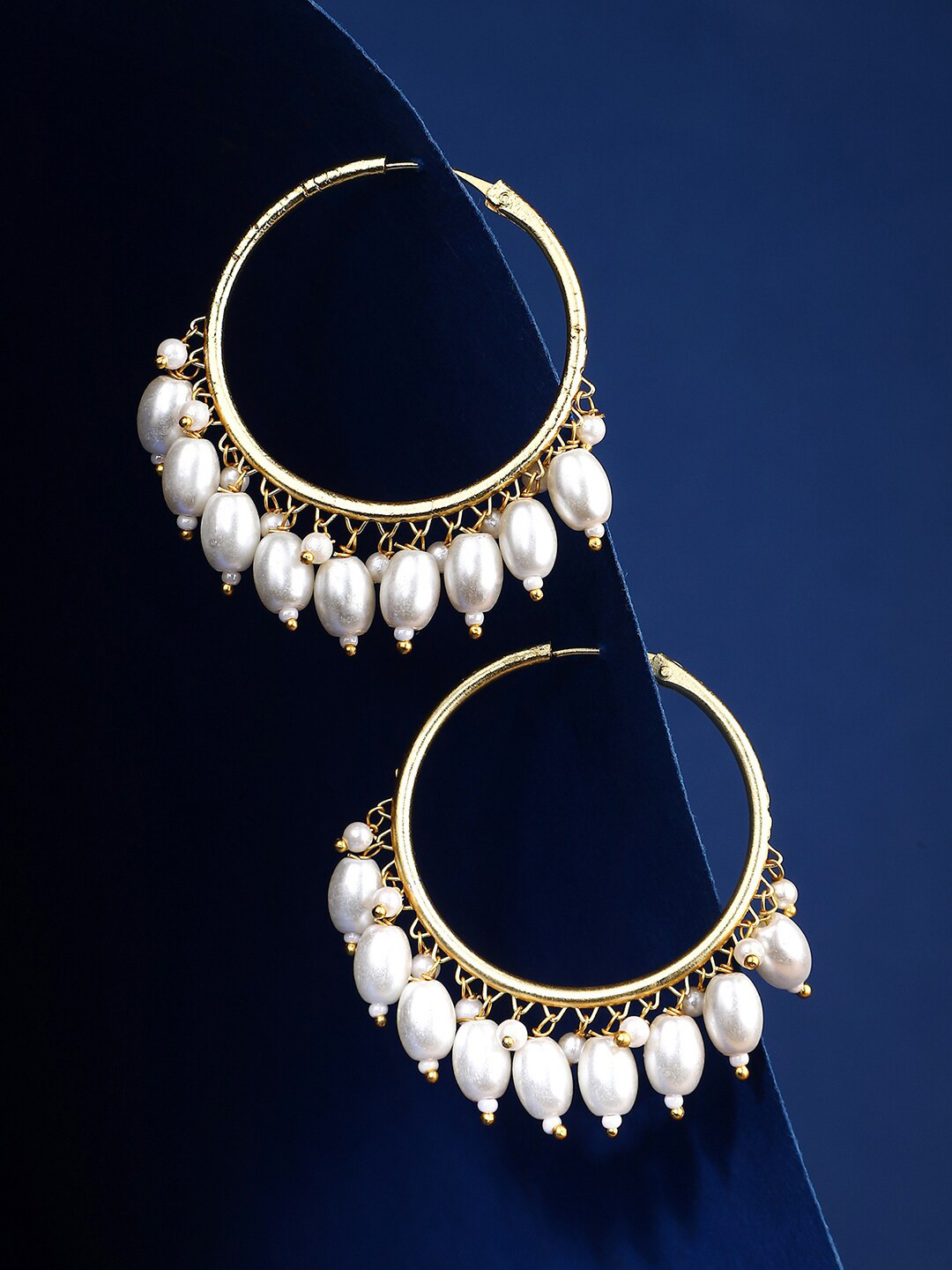 

Yellow Chimes Women Gold Toned White Pearl Hoop Earrings