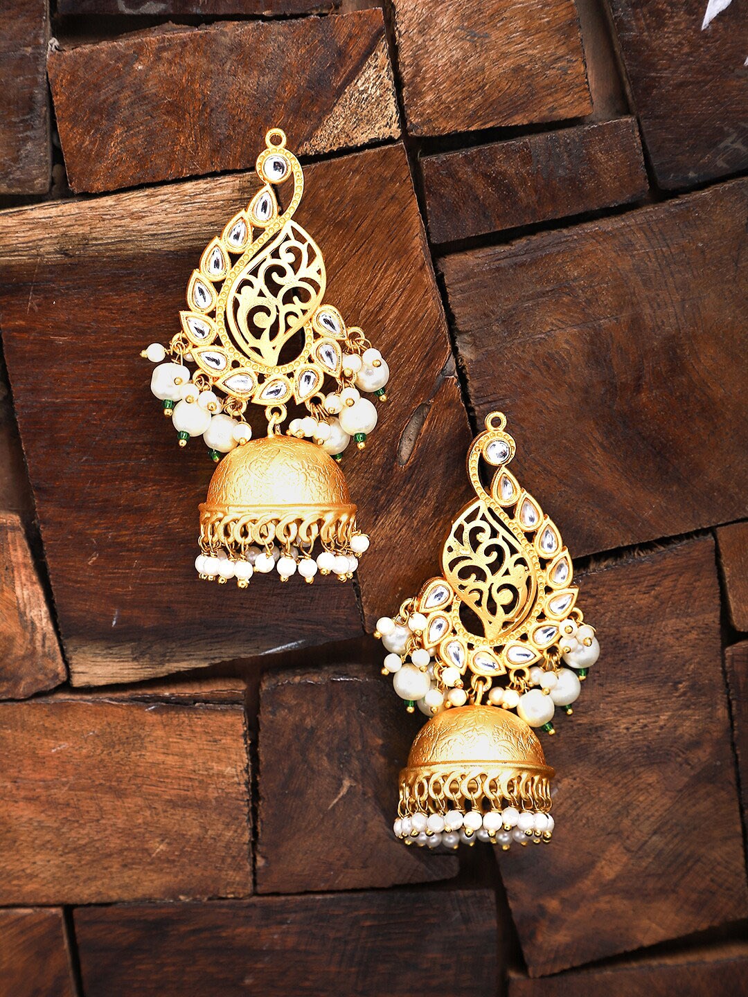 

Yellow Chimes Gold-Toned Contemporary Jhumkas Earrings