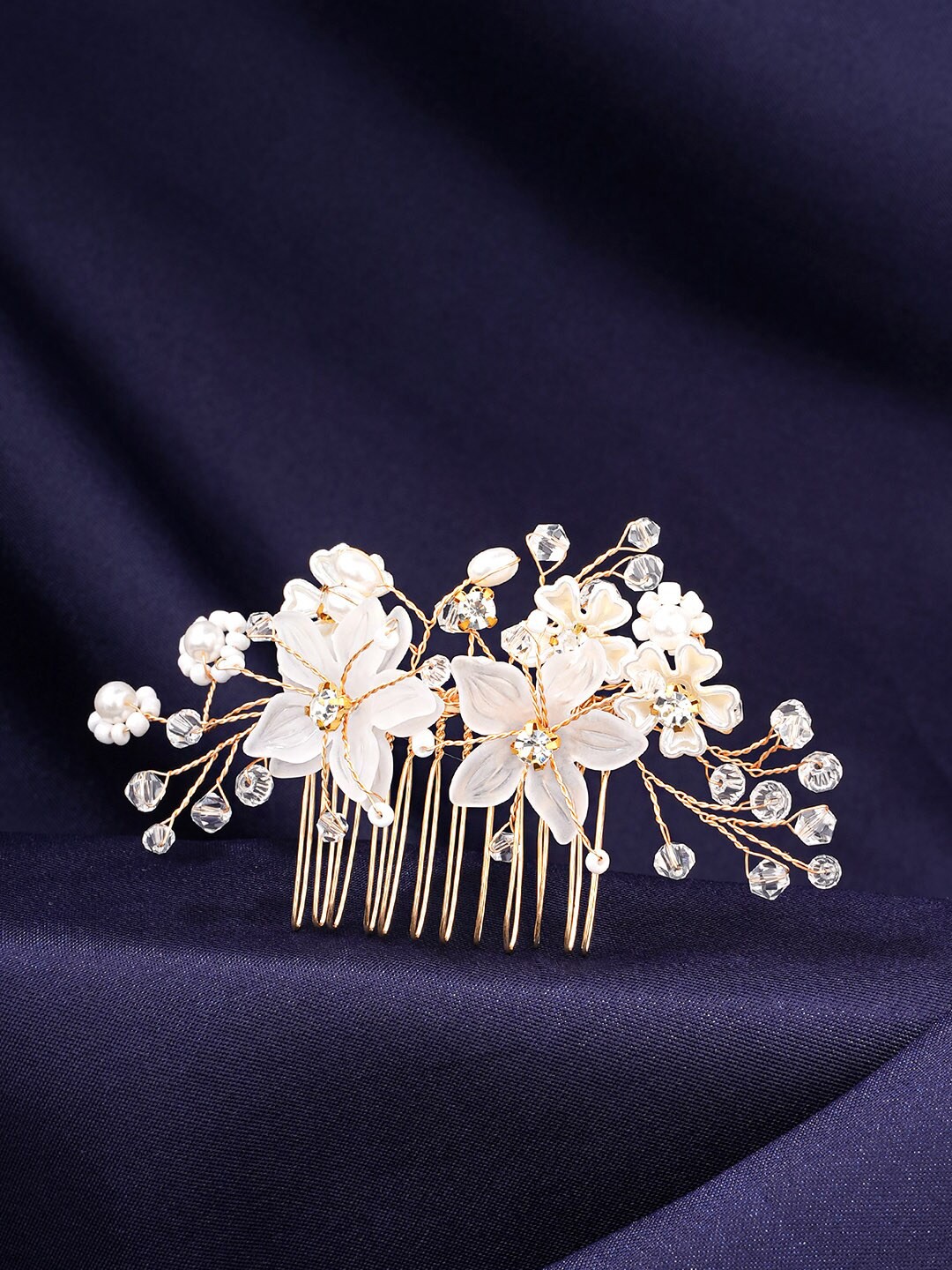 

Yellow Chimes Women Gold-Toned & Pink Embellished Hair Comb Pin