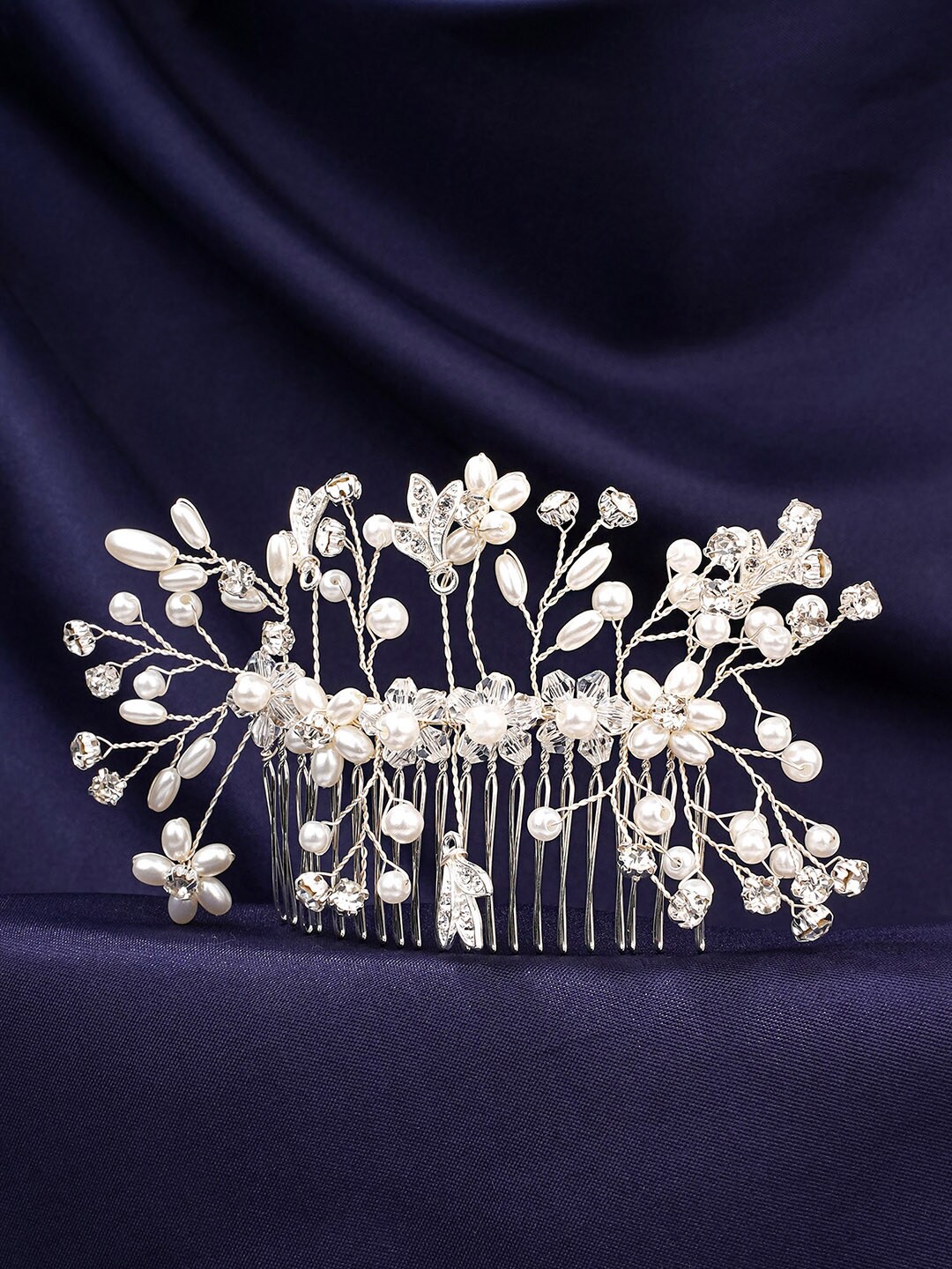 

Yellow Chimes Women White Embellished Hair Comb Pin