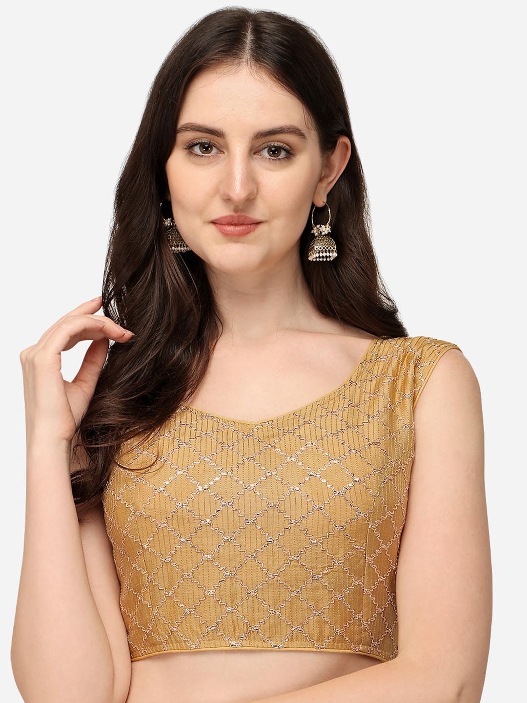 

Amrutam Fab Beige Embroidered Chanderi Saree Blouse