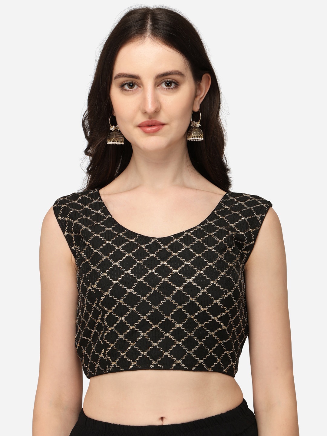 

Amrutam Fab Black Chanderi Embroidered Saree Blouse
