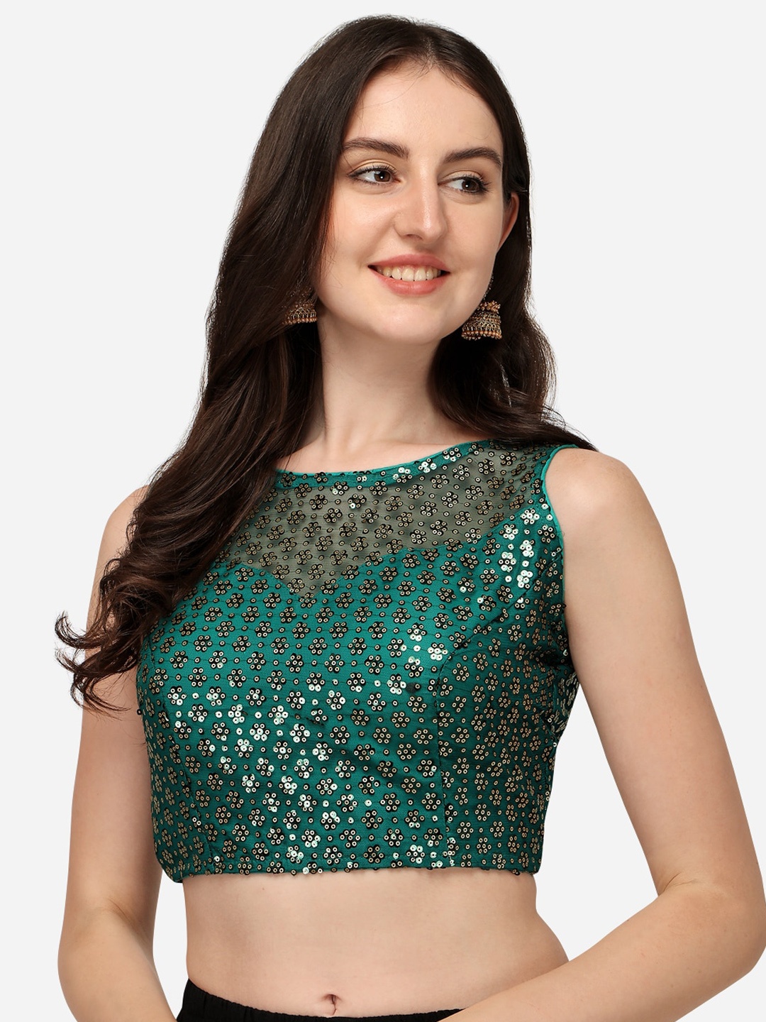 

Amrutam Fab Green Sequences Embroidered Net Saree Blouse