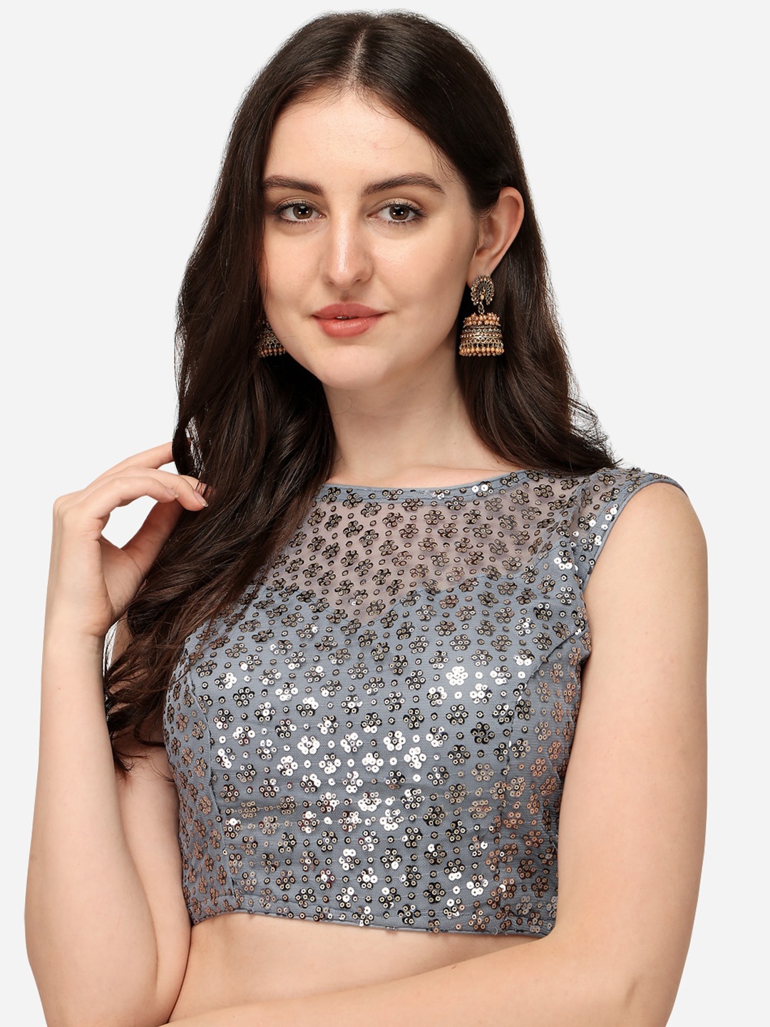 

Amrutam Fab Women Grey Embroidered Saree Blouse