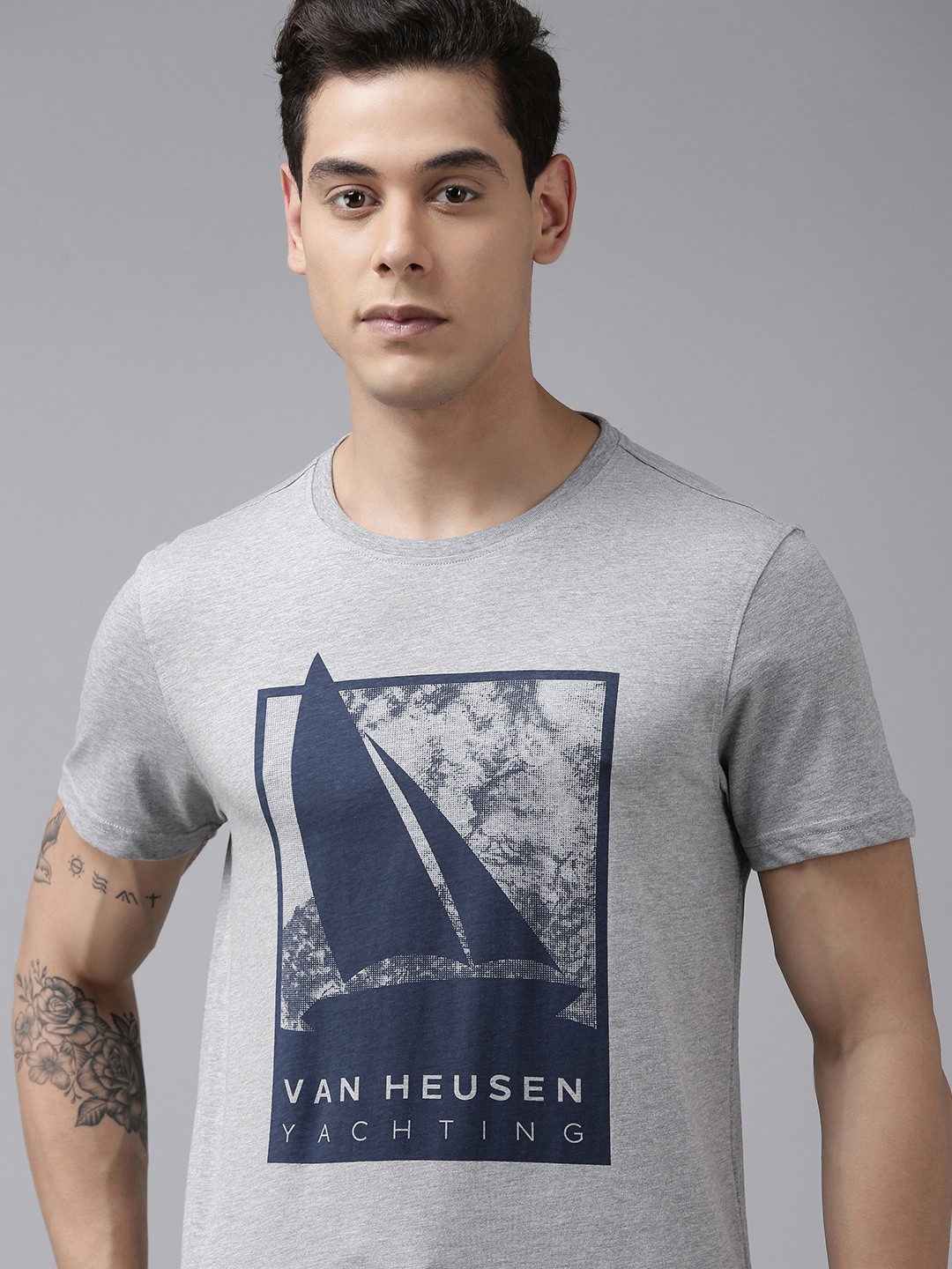

Van Heusen Sport Men Grey Printed Pure Cotton T-shirt