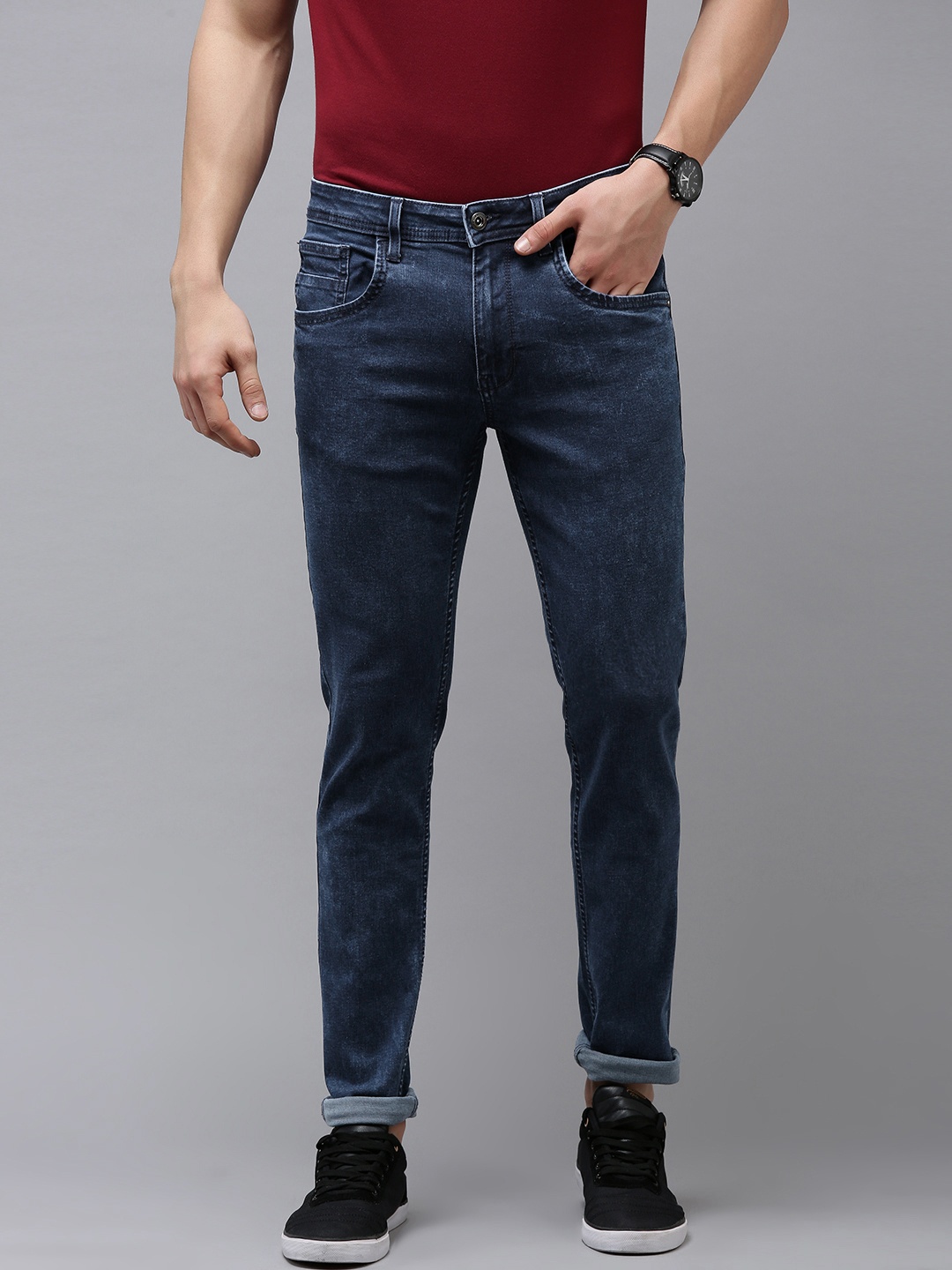 

VAN HEUSEN DENIM LABS Men Navy Blue Skinny Fit Light Fade Stretchable Jeans