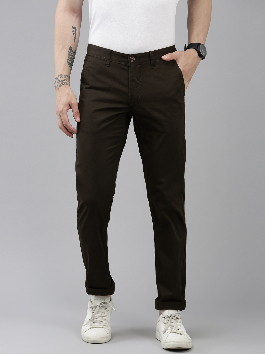 

Van Heusen Sport Men Pure Cotton Slim Fit Trousers, Olive