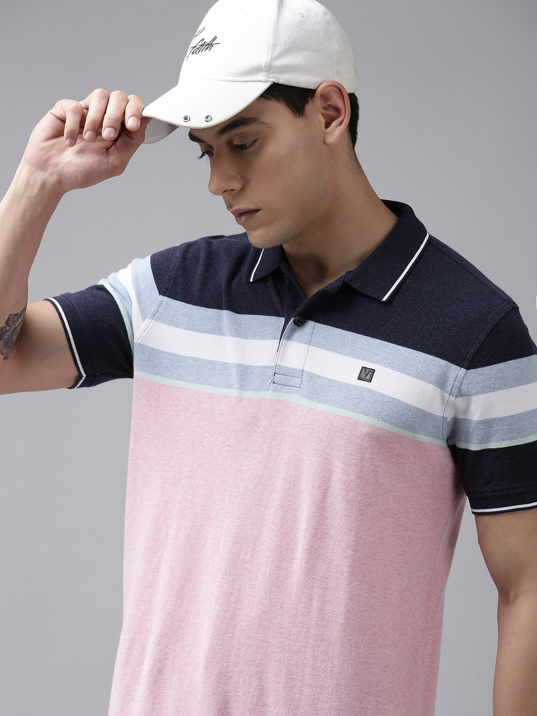 

Van Heusen Sport Men Pink Colourblocked Polo Collar Pure Cotton T-shirt