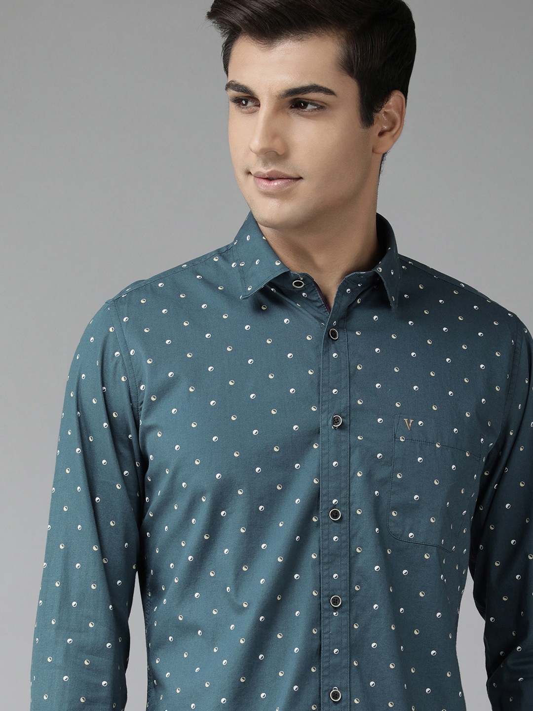 

Van Heusen Sport Men Teal Blue & White Slim Fit Printed Pure Cotton Casual Shirt