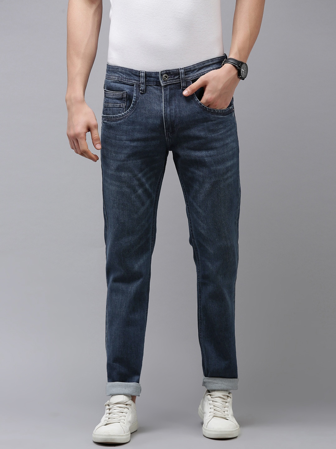 

VAN HEUSEN DENIM LABS Men Navy Blue Slim Fit Light Fade Stretchable Jeans