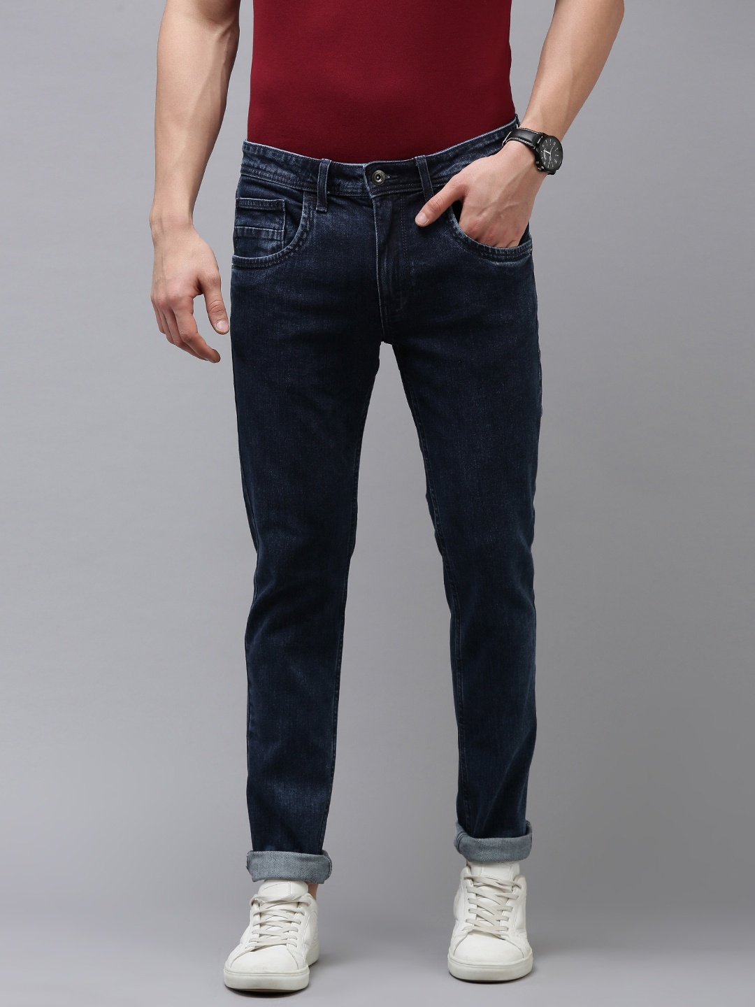 

VAN HEUSEN DENIM LABS Men Navy Blue Skinny Fit Stretchable Jeans