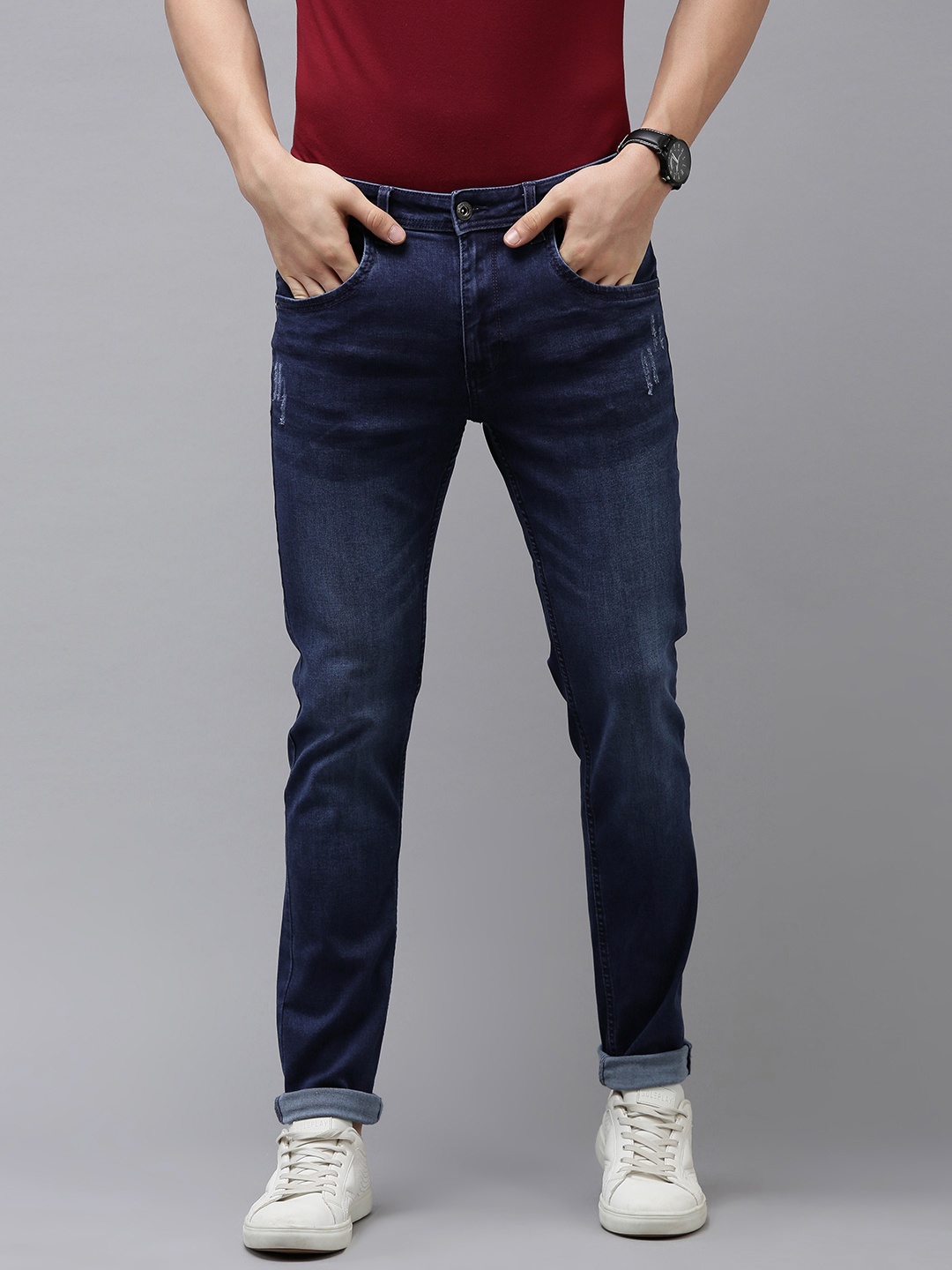 

VAN HEUSEN DENIM LABS Men Navy Blue Skinny Fit Stretchable Jeans