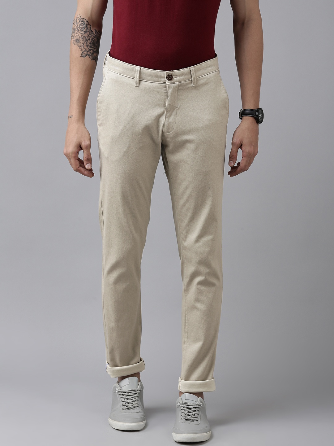 

Van Heusen Sport Men Cream-Coloured Tapered Fit Chinos Trousers