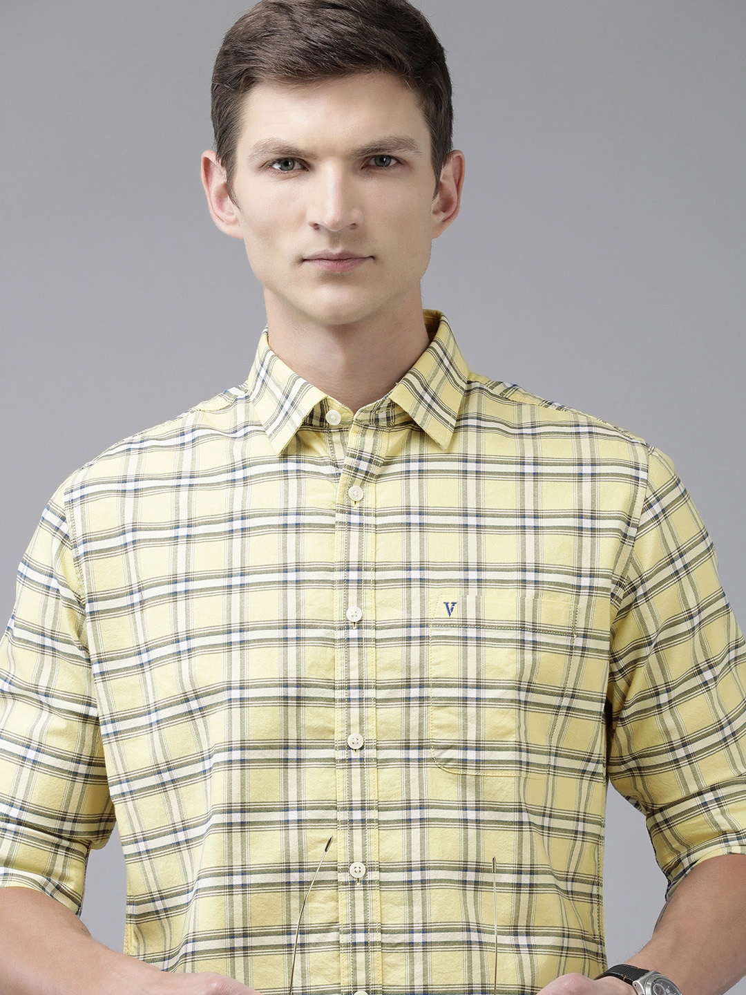 

Van Heusen Sport Men Pure Cotton Slim Fit Opaque Checked Casual Shirt, Yellow