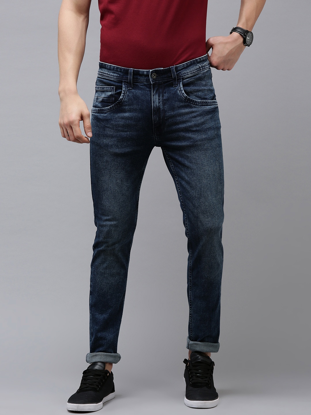 

VAN HEUSEN DENIM LABS Men Navy Blue Skinny Fit Light Fade Stretchable Jeans