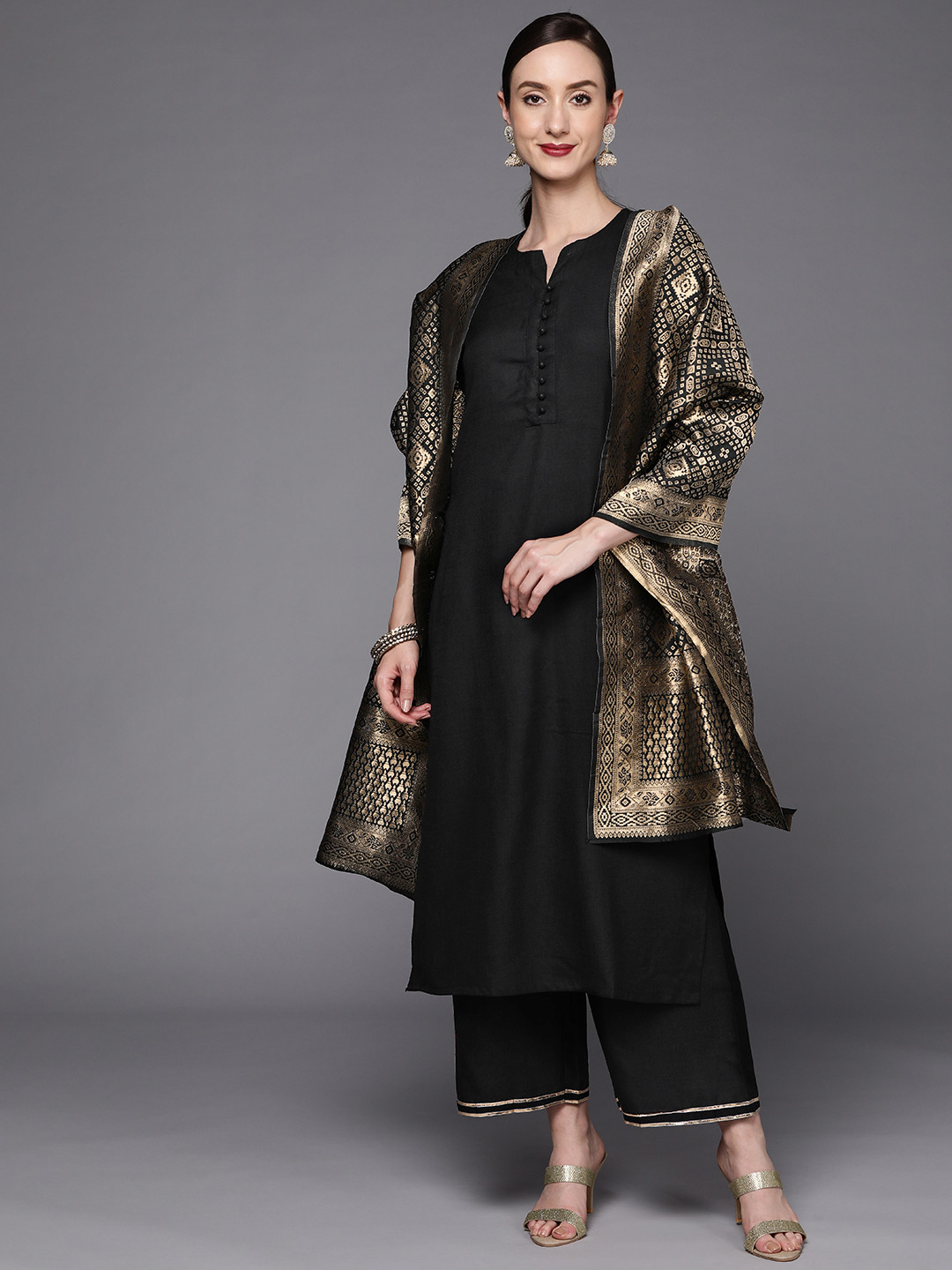 

Indo Era Women Black Kurta with Palazzos & Dupatta