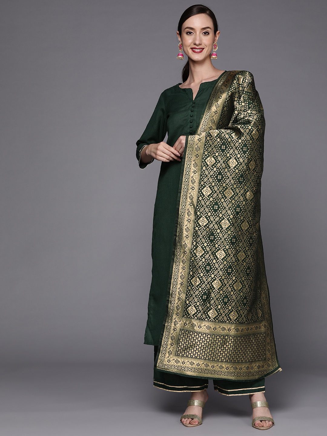 

Indo Era Women Green Gotta Patti Kurta with Palazzos & With Dupatta