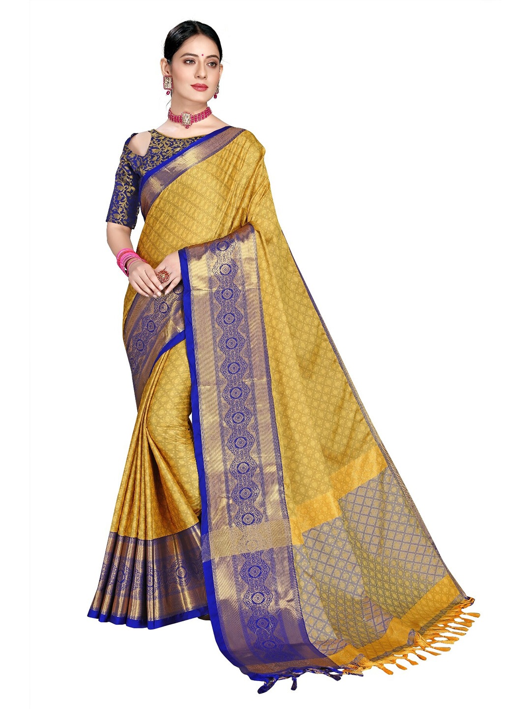 

M Venture Mustard & Navy Blue Silk Cotton Saree