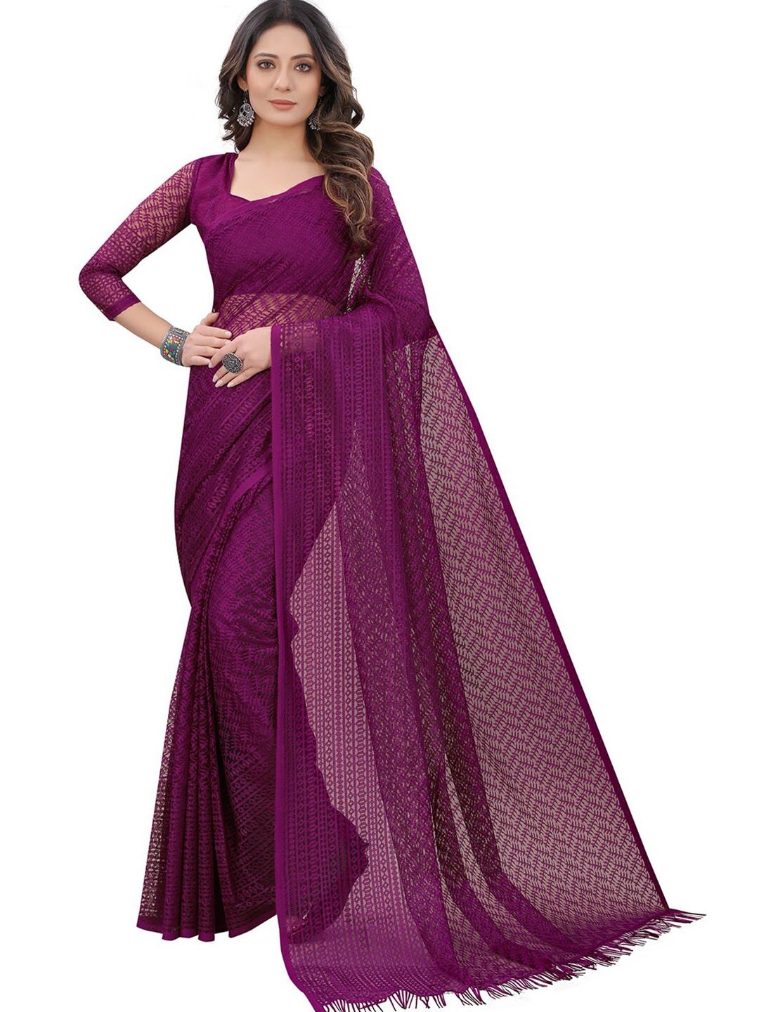

Dhyey Fashion Purple Brasso Saree