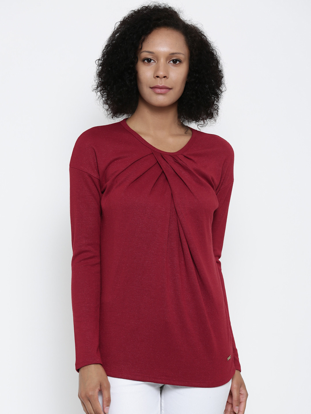 

Park Avenue Woman Women Maroon Solid Round Neck T-shirt