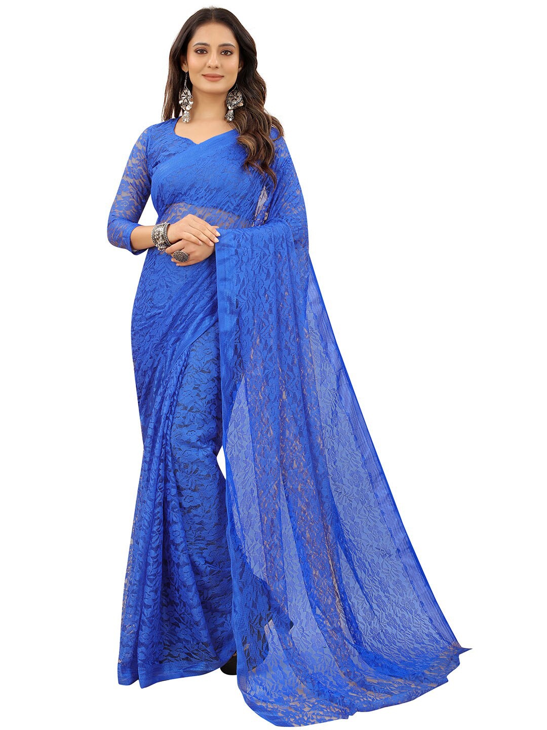 

Dhyey Fashion Women Blue Floral Brasso Saree