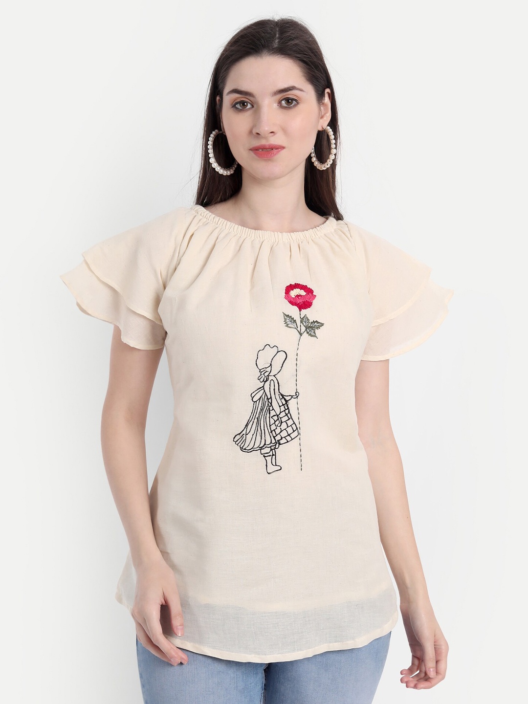 

DEALSEVEN FASHION Beige Embroidered Top