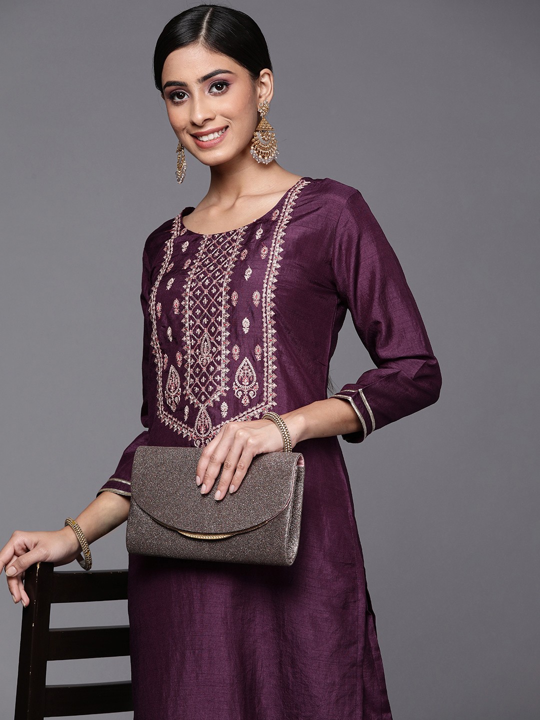 

Indo Era Women Magenta Ethnic Motifs Yoke Design Kurta with Palazzos
