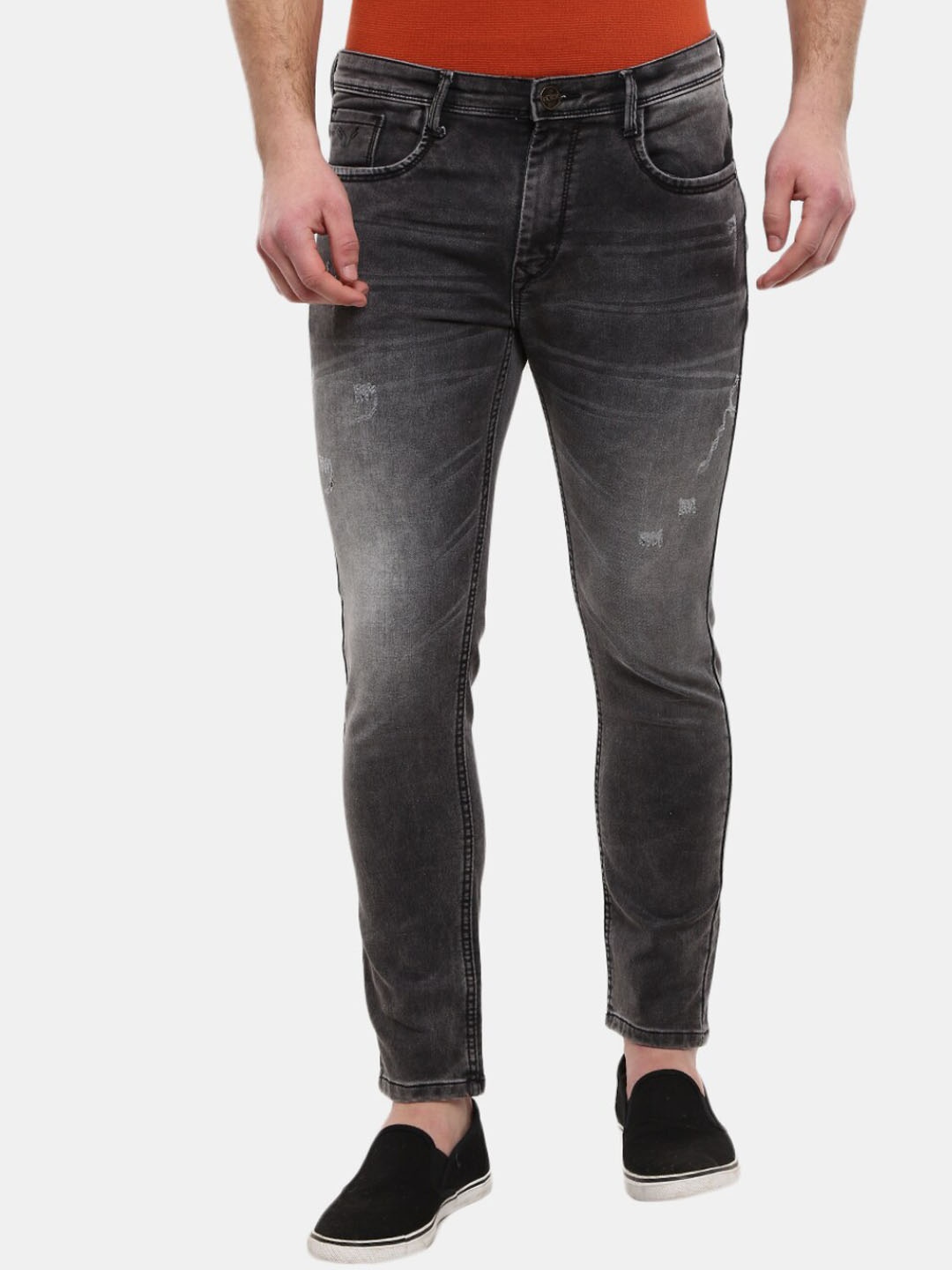 

V-Mart Men Grey Classic Slim Fit Low Distress Heavy Fade Jeans