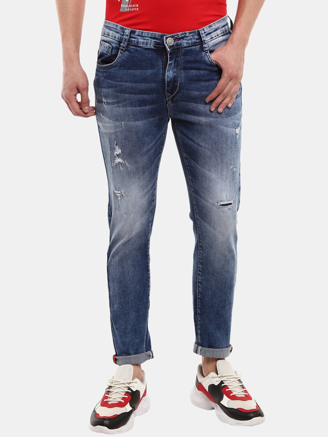 

V-Mart Men Blue Classic Slim Fit Mildly Distressed Heavy Fade Jeans
