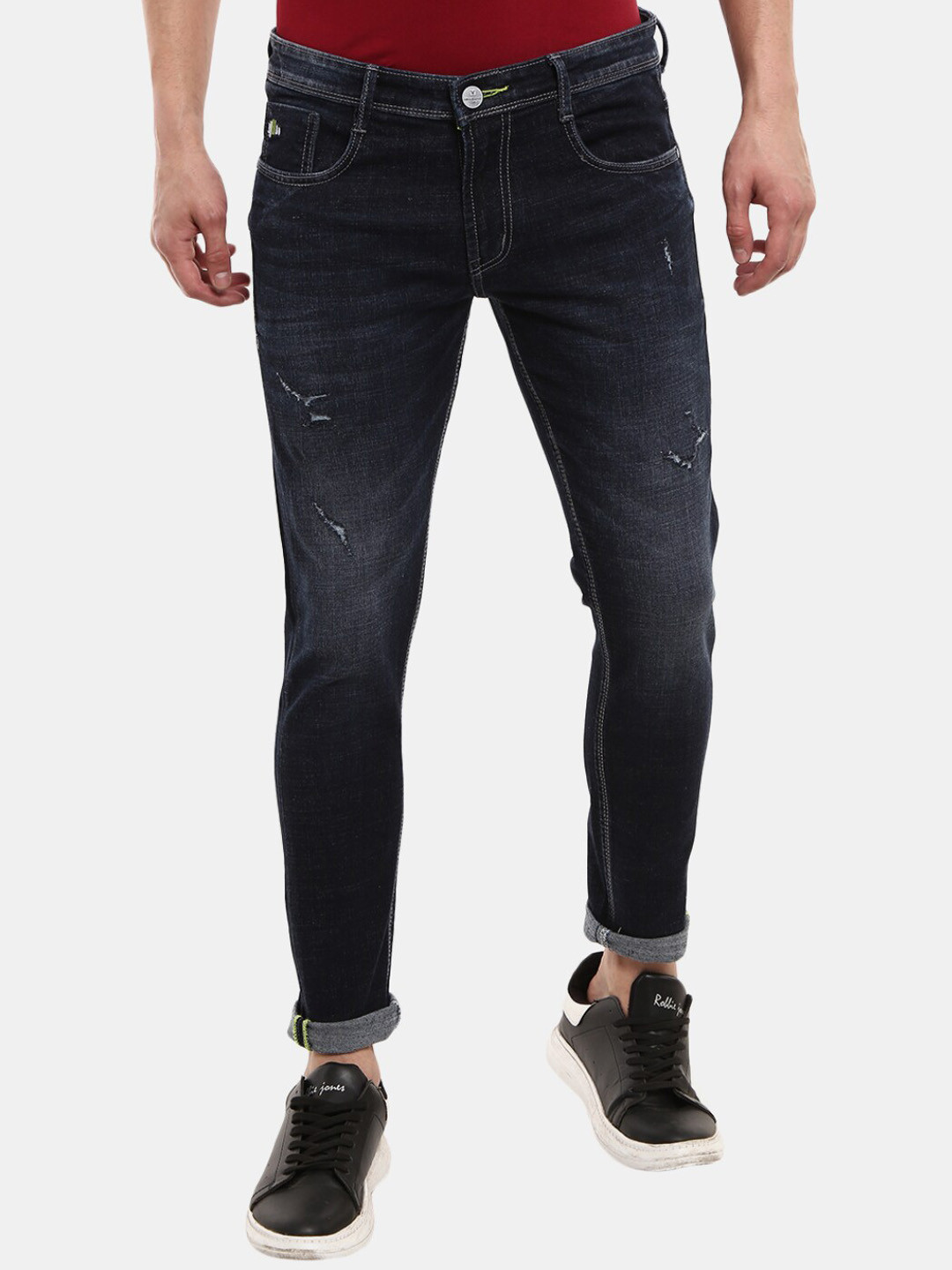 

V-Mart Men Blue Classic Slim Fit Low Distress Light Fade Jeans
