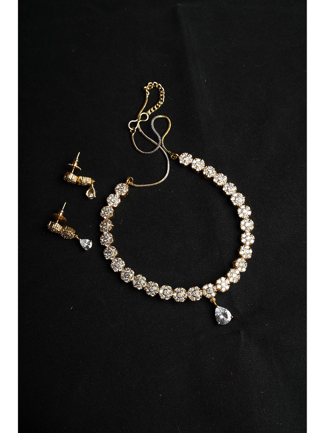 

NASTEE Gold-Plated White CZ-Studded Jewellery Set