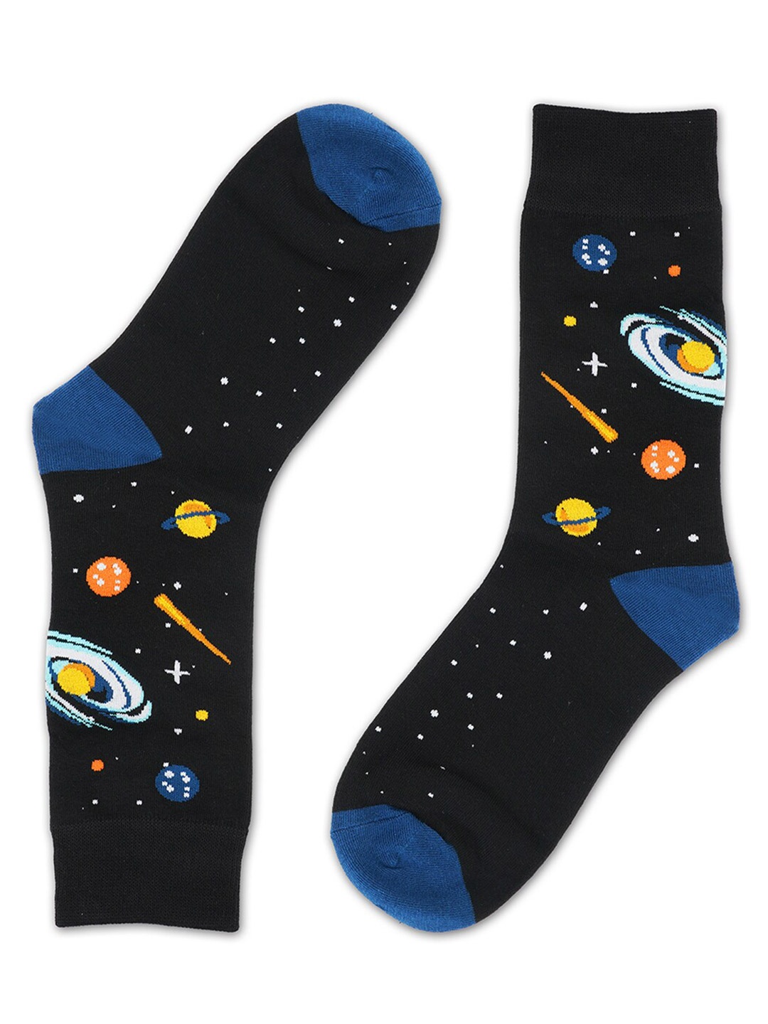 

TOFFCRAFT Men Black & Blue Printed Planet Above Ankle-Length Socks