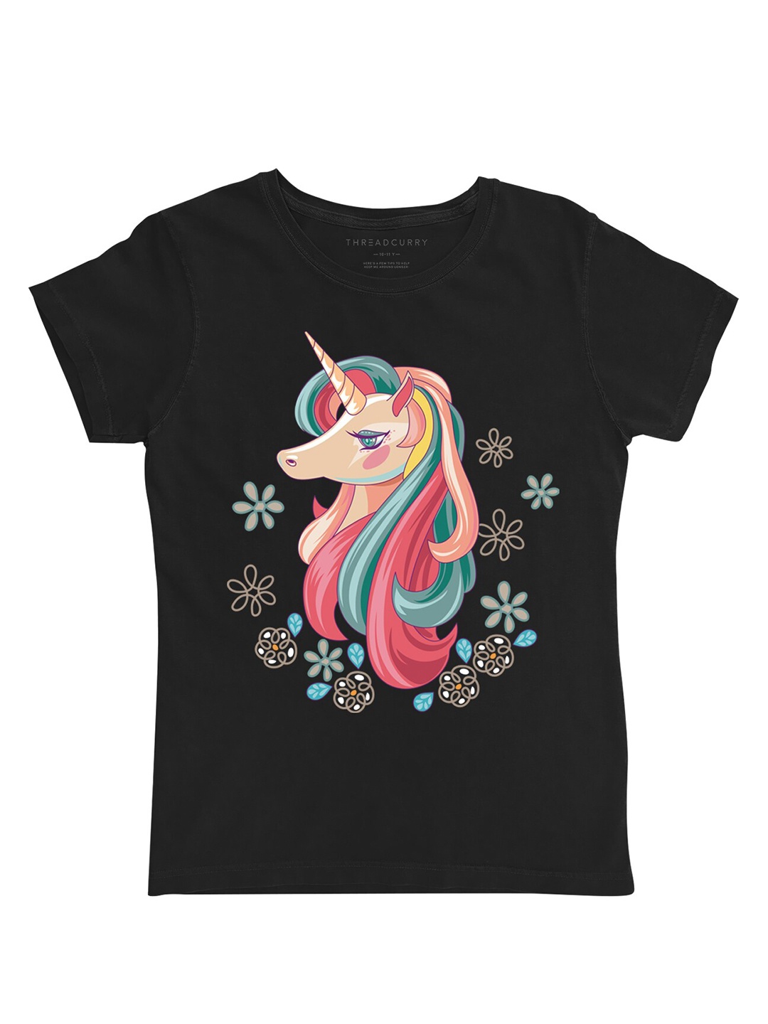 

THREADCURRY Girls Black Unicorn Printed T-shirt