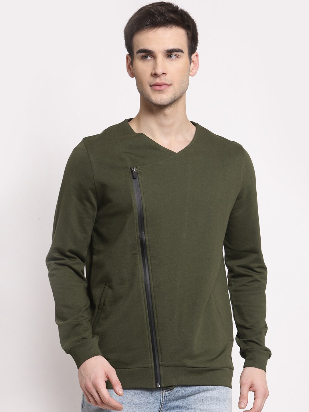 

YOONOY Men Olive Green Front Zipped Open Bicker Jacket