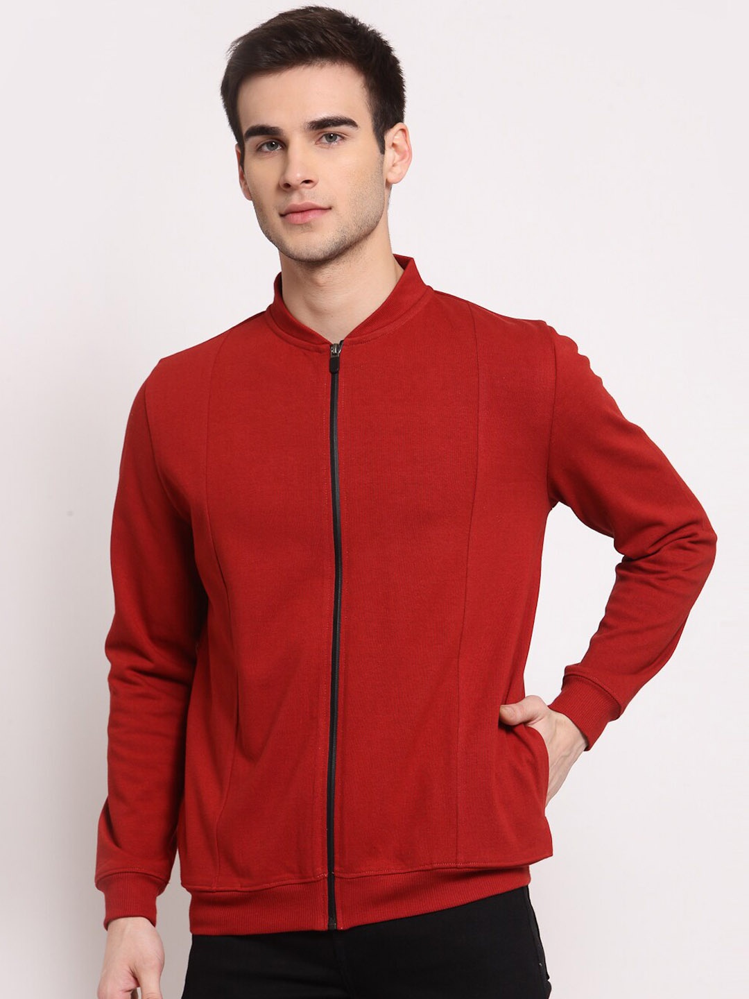 

YOONOY Men Orange Solid Bomber Jacket