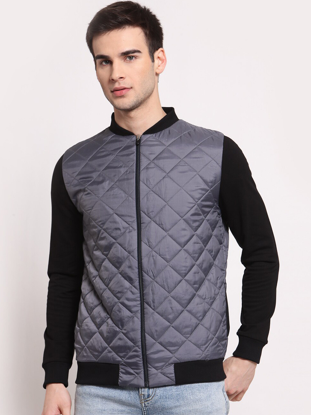 

YOONOY Men Grey Quilted Puffer Jacket