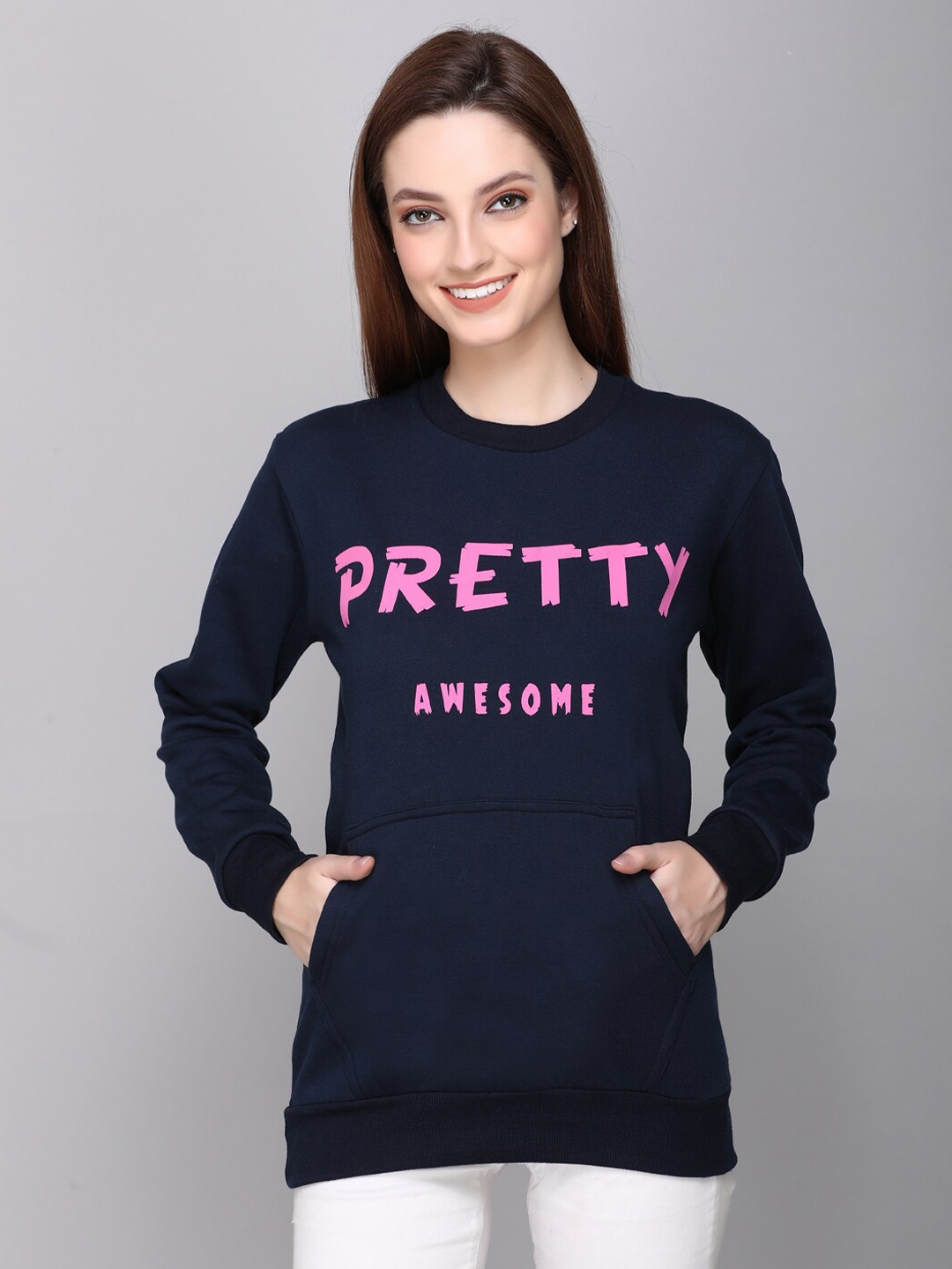 

CUSHYBEE Women Navy Blue Printed Sweatshirt