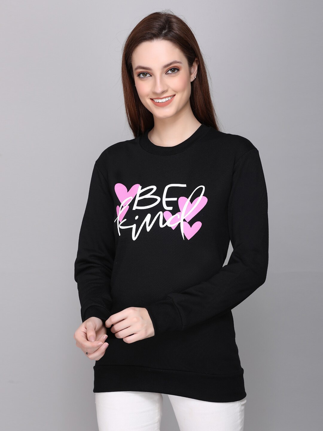 

CUSHYBEE Women Black Printed Sweatshirt