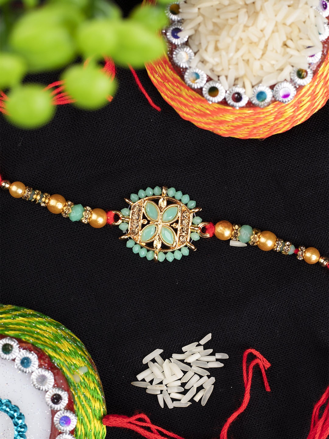 

Market99 Pack Of 2 Blue & Gold-Toned Stone-Studded Rakhis