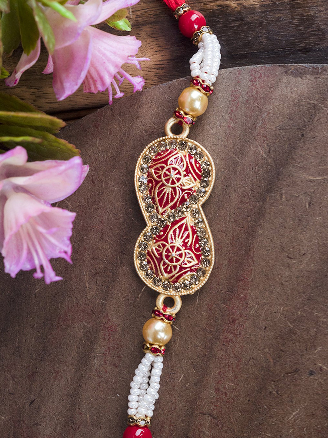

MARKET99 Gold-Toned & Red Embellished Thread Rakhi
