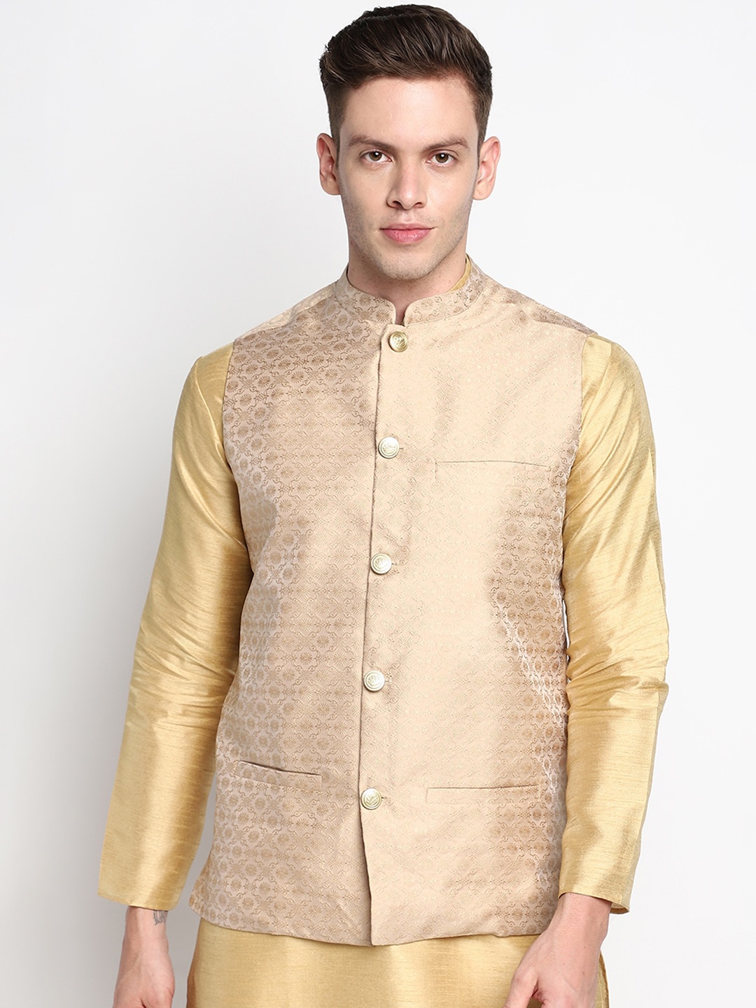 

DEVOILER Men Beige Embriodered Nehru Jackets