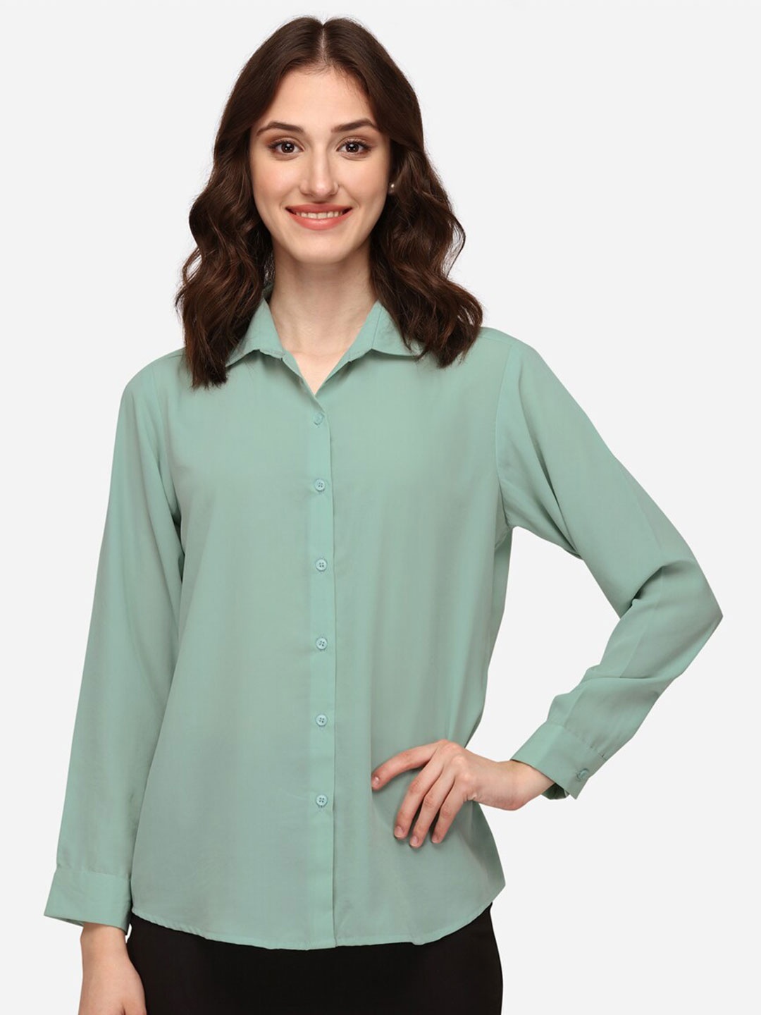 

Fbella Women Sea Green Standard Casual Shirt