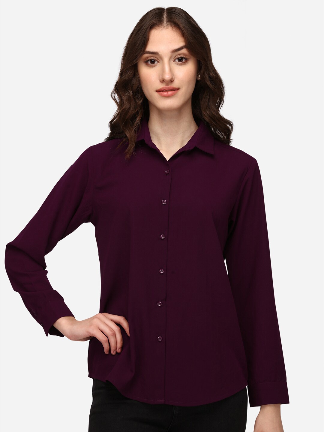 

Fbella Women Maroon Standard Casual Shirt